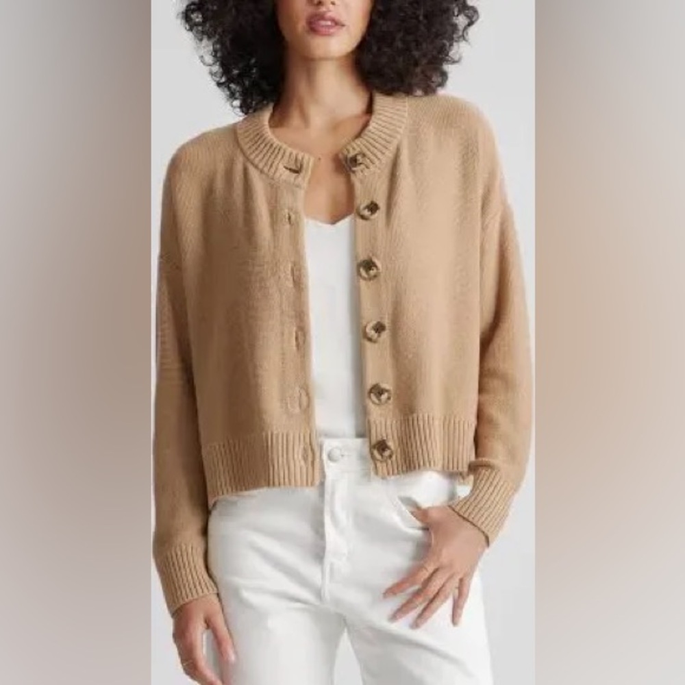 Quine tan 100% Organic Cotton Cropped Cardigan sweater xL